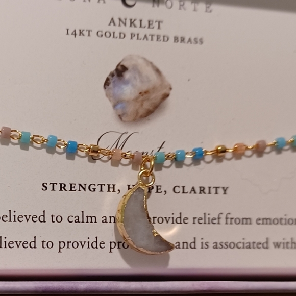 DOUBLE CHAIN LUNA NORTE MOONSTONE GEMSTONE BEADS CHARM ANKLET ONE SIZE FITS ALL - Picture 4 of 13